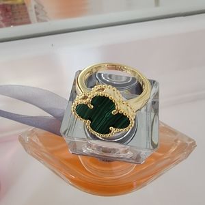 18K Gold Plated Clover malachite ring